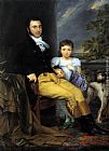 Portrait of a Prominent Gentleman with his Daughter and Hunting Dog by Joseph-Denis Odevaere